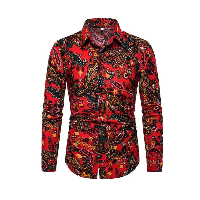 

2019 Autumn New Fashion Male Shirt Casual Long Sleeve Button Shirt for Men Rose Printed Floral Shirts Men Plus Size 4XL 41color