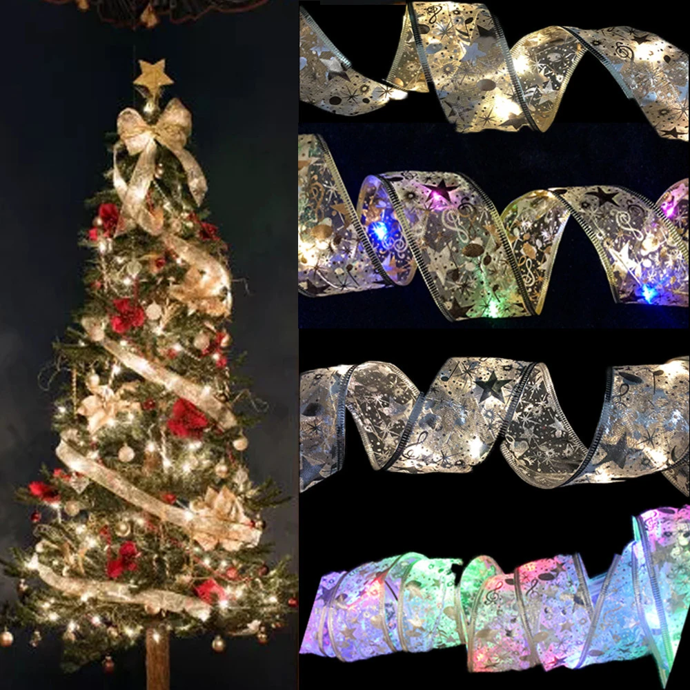 1/2M New Christmas Ribbon With Led Lights Waterproof For Christmas Tree Decorations 2022 New Year Wall Window Home Decorations|Tree Toppers| - Aliexpress