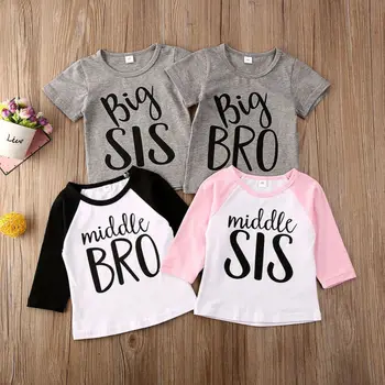 

1-4 Years Unisex Kids T-Shirt Letter Big Middle Sister Brother T-Shirt For Boy Girl Kids Tops Toddler Infant T-Shirt Tops