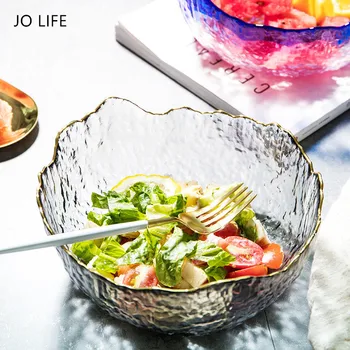 

JO LIFE Irregular Gold Inlay Edge Crystal Bowl Dish Fruit Food Storage Kitchen Tableware Dessert Salad Glass Bowl