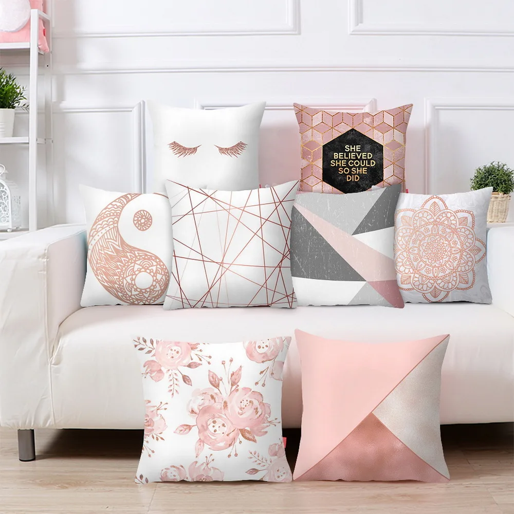 

Dozzlor Rose Gold Square Cushion Cover Geometric Dreamlike Pillow Case Polyester Throw Pillow Cover For Home Decor 45x45cm