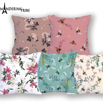 

Flower Pillow Case Colorful Sofa Decorative Cushions Custom Pillow Cover Cute Bee Living Room Cushion High Quality Throw Pillows