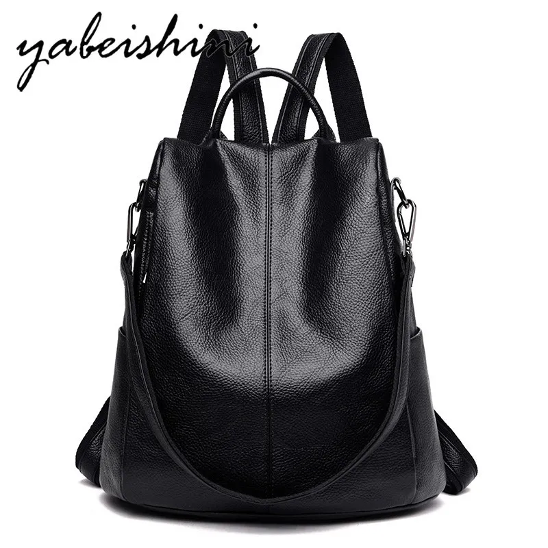 

New pure black women Leather Backpack for Teenager Girls Schoolbag Anti-theft backpack high quality PU travel backpack Sac A Dos
