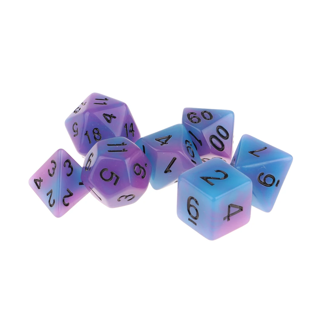 7pcs Multicolor Acrylic Polyhedral Luminous Dice for D&D RPG MTG Party Game Supplies 7 Polyhedral Dices 