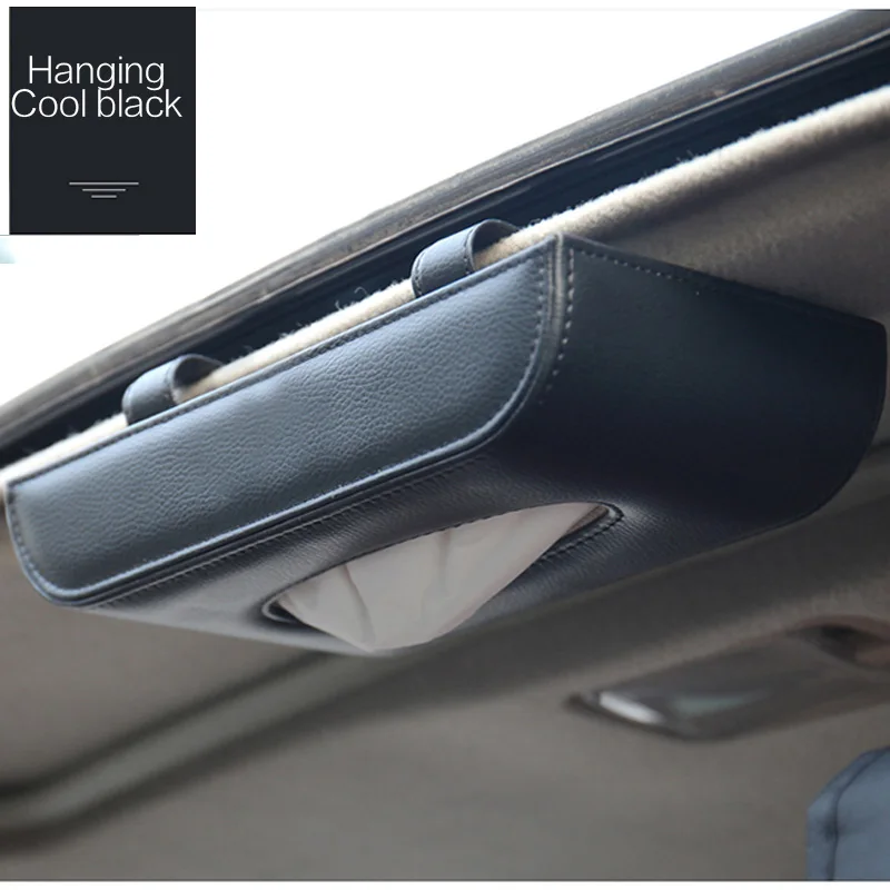Hanging-black PU Leather Car Tissue Box Car Hanging Hanging Sun Visor Hanging Sun Tissue Inside Box Tissue Box Pumping Paper Block Idea - Color Name: Hanging-black