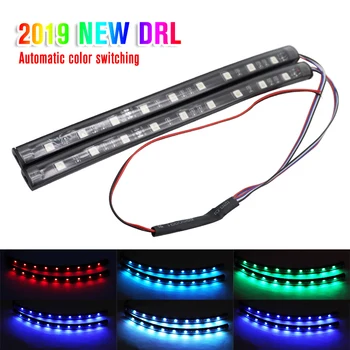 

2PCS 17CM Colorful 9 LED DRL Strip Light Daytime Lamp Daytime Running Light Assembly 12V daylight Car Auto Waterproof Fog Light