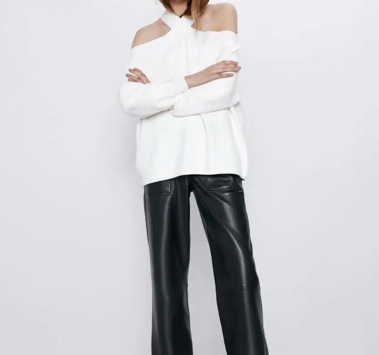 New 2020 new women fashion cross strap off shoulder sweater ladies basic knitted casual slim high street sweaters chic tops sexy New 2020 new women fashion cross strap off shoulder sweater ladies basic knitted casual slim high street sweaters chic tops sexy
