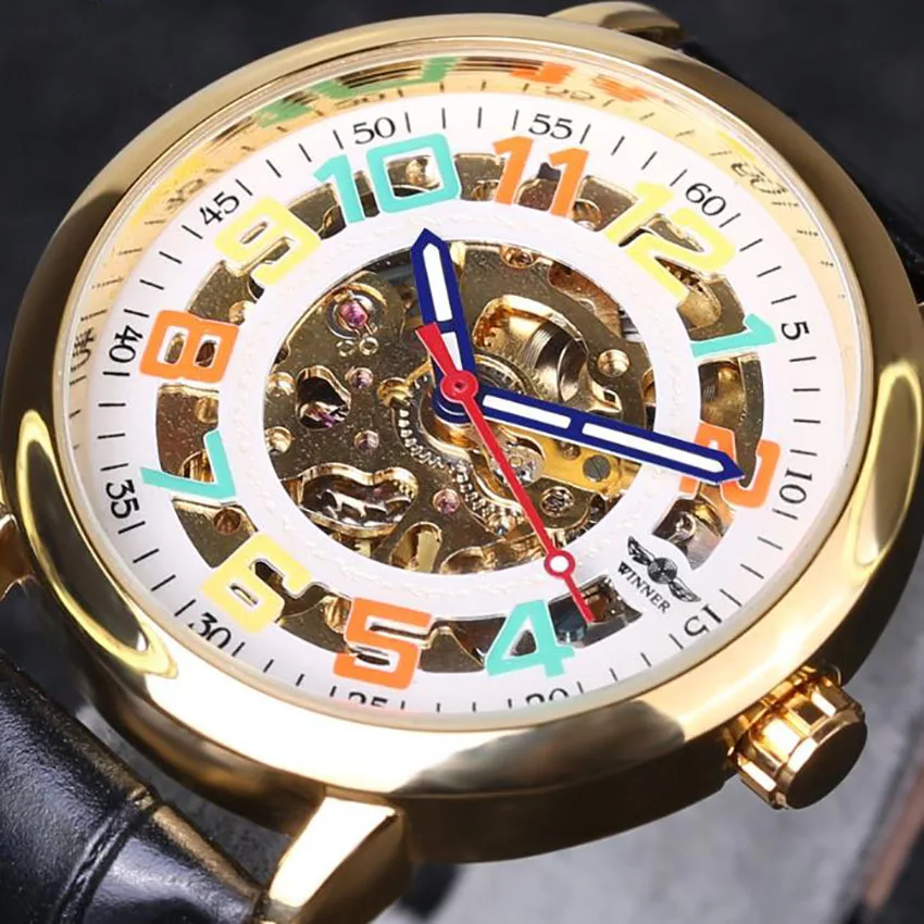 

Luxury Business colorful digital Hollow Automatic Mechanical Movement Watch gift Men Watches Wristwatch Mechanical Clock Male