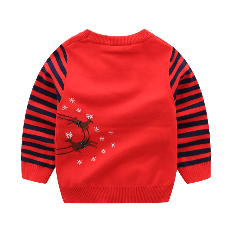 Новые осенние детские свитера с изображением рождественского оленя, снега вышивка зима для маленьких мальчиков топы для девочек свитер костюм в полоску вязаные наряды 3-7Years
