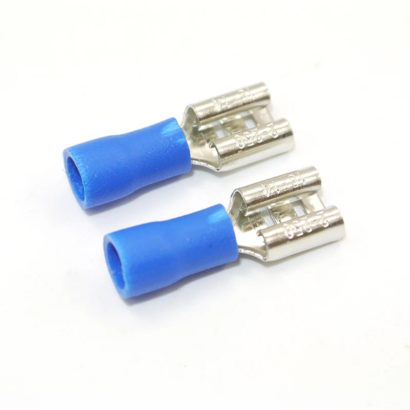Conector de pá Elétrica Isolada Azul Fêmea Terminais de Fio para Crimpagem 1614 Awg 1000 mm com 6.3 Peças