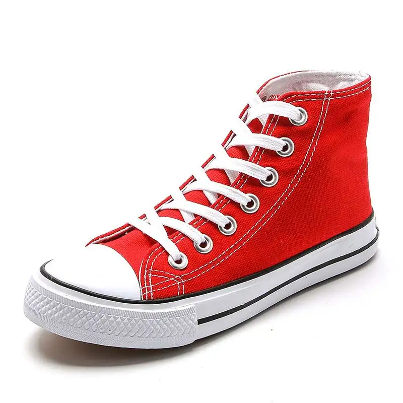 Высокая дышащая парусиновая Повседневная обувь; женские кроссовки; Новинка года; модные однотонные кроссовки на шнуровке для взрослых; женская обувь на плоской подошве; большие размеры - Цвет: red high
