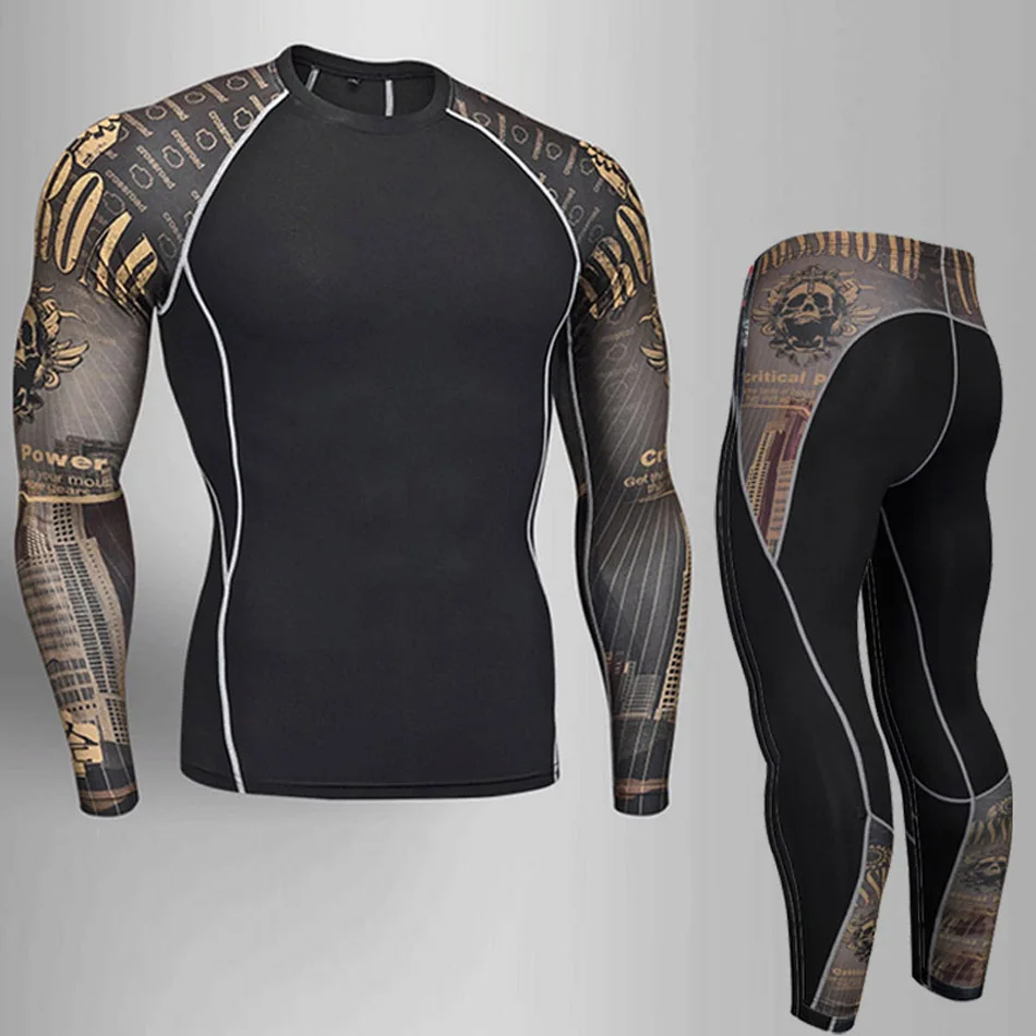 

Man Compression Sports Suit Quick Drying Perspiration Fitness Training MMA Kit Rashguard Male Sportswear Jogging Running Clothes