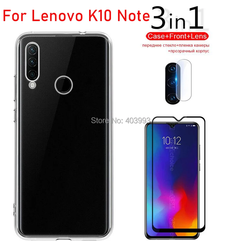 3-в-1 стекло + чехол для Lenovo K10 Примечание закаленное защитное экрана Камера