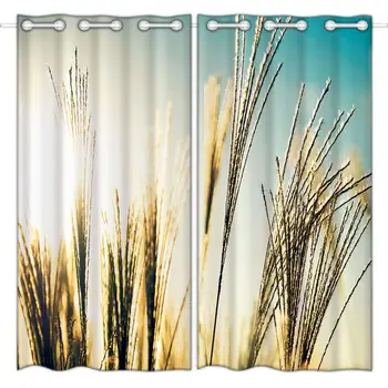 

HommomH blackout curtains (2 panels) top perforated bedroom quality fabric curtains reed pole pattern