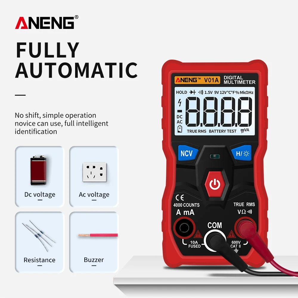 ANEG V01A цифровой мультиметр автоматический истинный-среднеквадратичный Интеллектуальный NCV 4000 отсчетов AC/DC Напряжение Ток Ом инструмент для тестирования