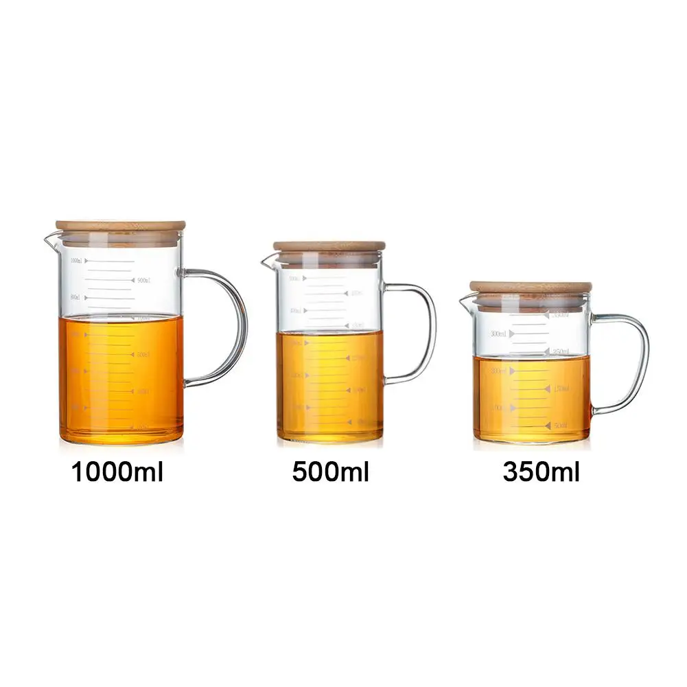 

Glass Measuring Cup Heat-Resistant Kitchen Beaker Tool Jug Scale Cup Measurement Cups With Bamboo Cover 350-1000ml