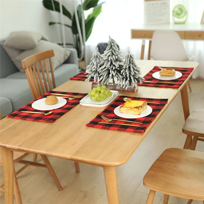 4Pcs Christmas Plaid Placemat Table Knife and Fork Decorations for Home Decoration Xmas Ornament | Дом и сад