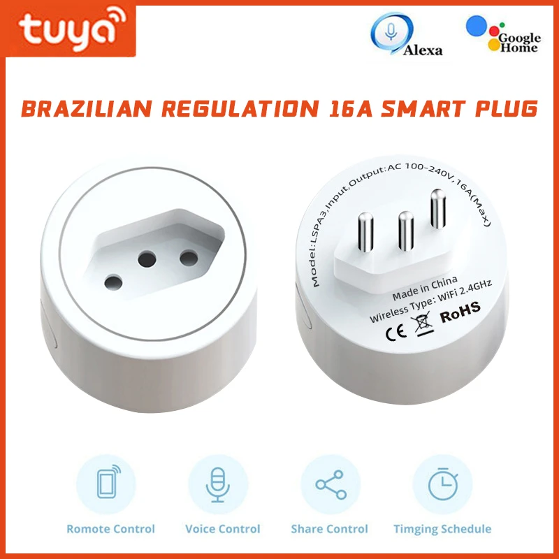 Enchufe inteligente de 16A el hogar, toma de corriente con WIFi, temporizador de vida inteligente, Protector de mando a distancia, con Control de voz múltiple, Brasil|Enchufes eléctricos| - AliExpress