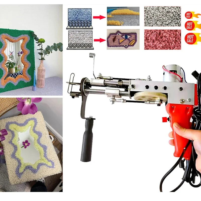 2021 New Red Electric Carpet Weaving Gun Electric Hand Rug Tufting Machines 110V flocking machines Cut Plie Loop Pile US Plug