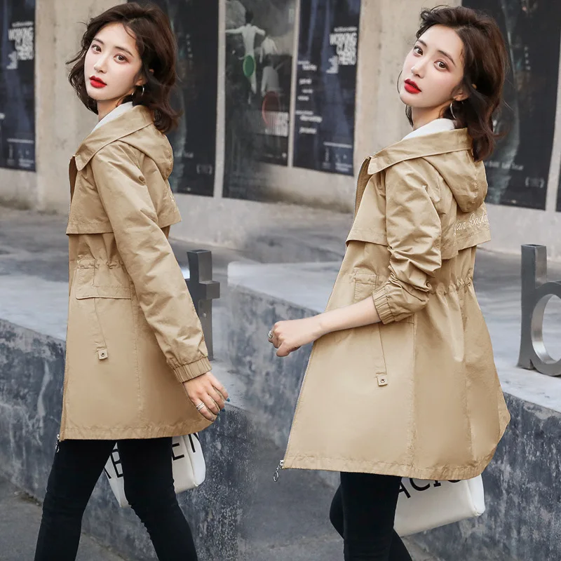 

Fashion Simple Solid Color Mid-length Hooded Trench Coat Comfortable Trend Elegant Versatile Slim Fit Young