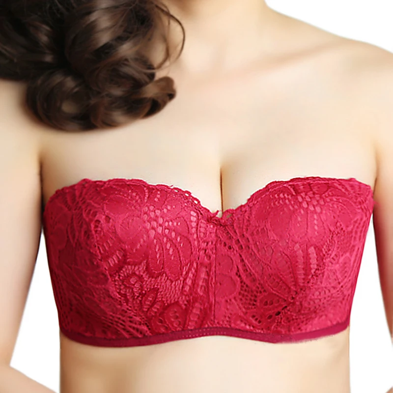 

Elegant Women's Lace Strapless Bra Multi-way Bra Half Cup Push Up Bralette Lace Embroidery Underwire Lingerie for Woman 42 C D