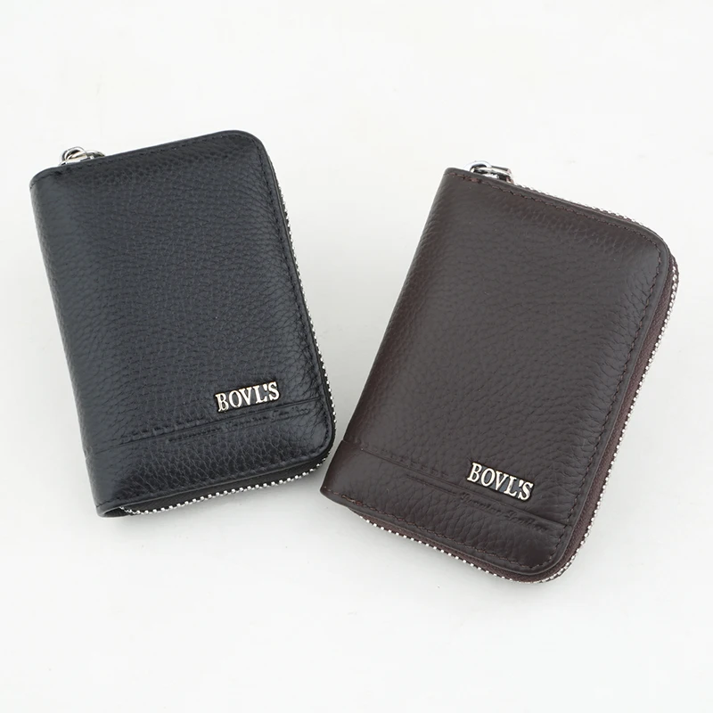 

BOVL'S Genuine Leather Solid Card Holder Credit Card Holder Zipper Business Card Pocket Unisex Card Case Dropshipping