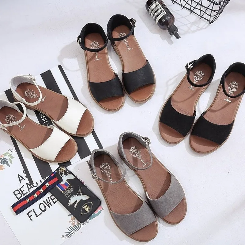 Hot Women Sandals Fashion Female Sandals Buckle Strap Gladiator Solid Slip-on Fish Mouth Square Heel Shoes Woman Ladies Shoes