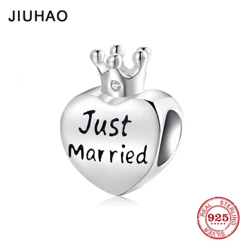 

Valentine's Day gift 925 Sterling Silver Just Married heart Crown queen Beads Fit Original JIUHAO Charm Bracelet Jewelry making