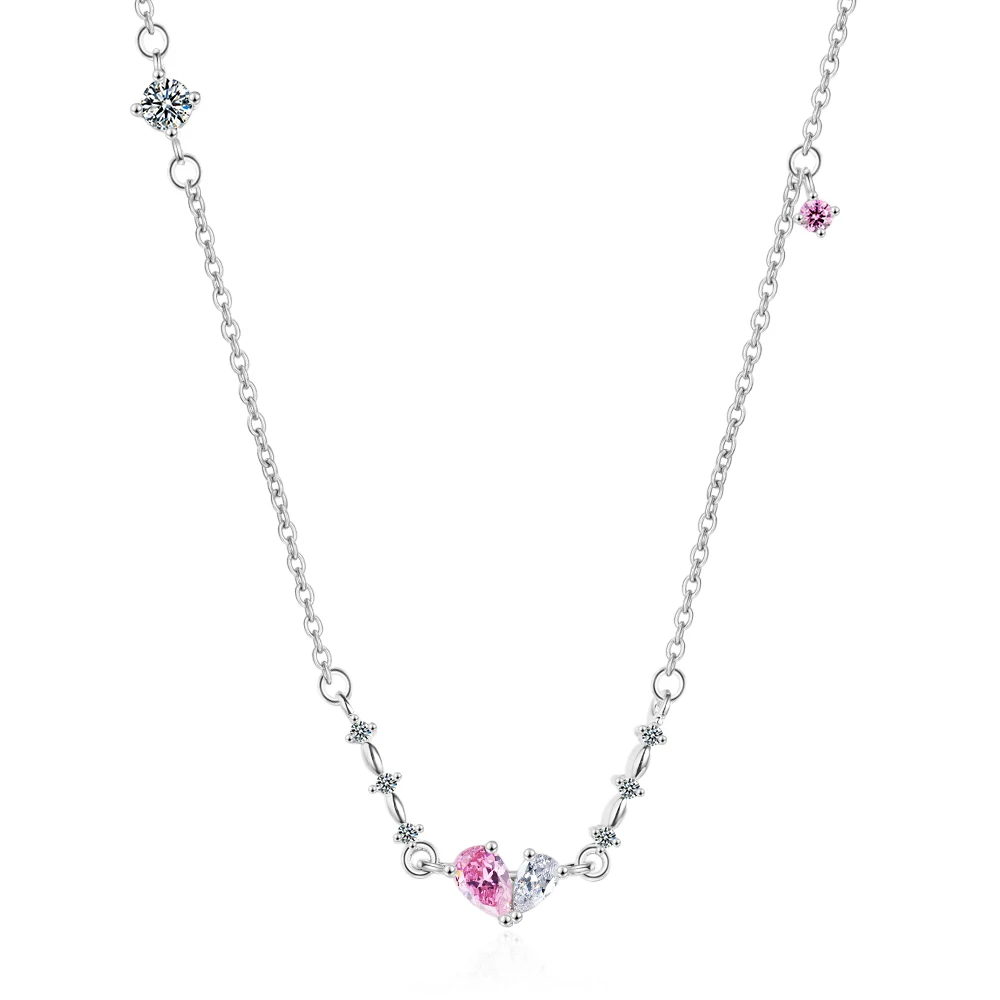 

New Arrival Choker Collares 925 Sterling Silver Stackable Pink/White Water Drop Diamond Pendant Necklace for Women Jewelry Gift