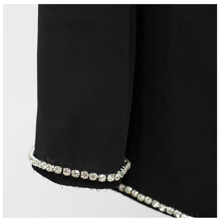 Black exquisite luxury heavy industry diamond trim design expensive girl Wind Suit JacketC8165