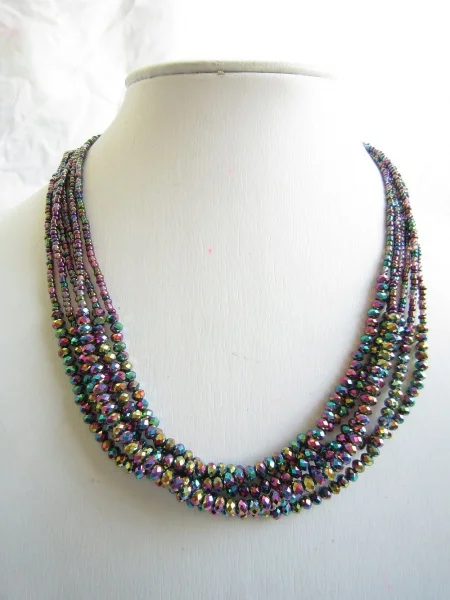 AB Iridescent Crystal Necklace DIY bead necklace Multistrand Bridesmaid Bib Statement Wedding Gift |