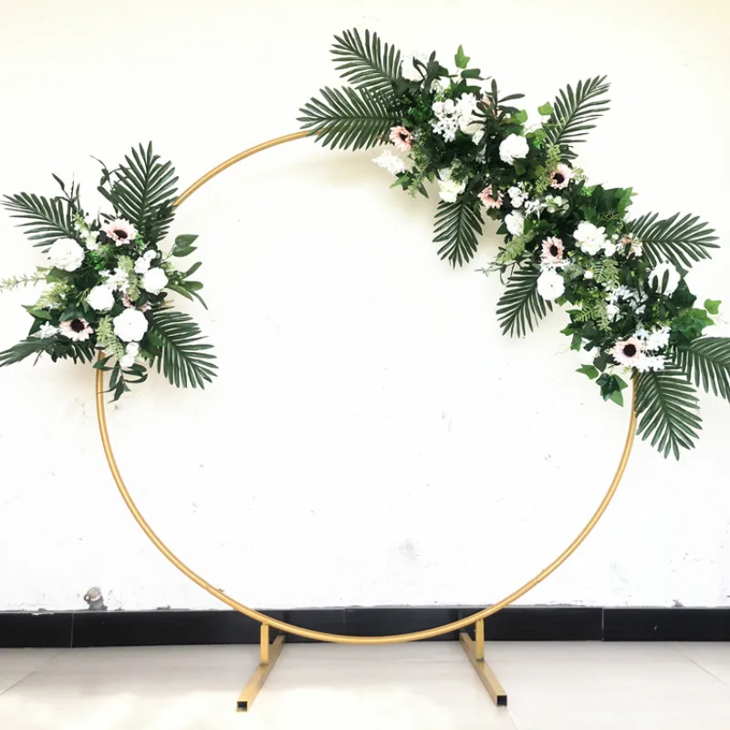

Wedding Arch Golden Wrought Iron Single Tube Ring Shelf Background Decorative Round Flower Door Arch Props