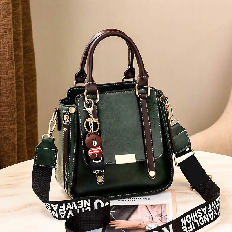 Зеленый Женская модная простая сумочка из искусственной кожи, однотонные женские сумки на плечо, женские сумки через плечо, женские сумки черного цвета - Цвет: Зеленый