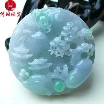 

Hezhou jewelry!Myanmar natural jade!Exquisite hand carving!Landscape pendant!Exquisite workmanship!66.98g