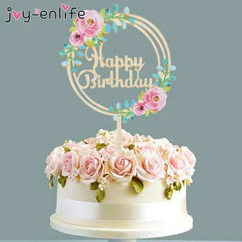 

Flower Green Leaf Happy Birthday Cake Topper Cupcake Decorations Birthday Baking Decoration Baby Shower Wedding Decorations