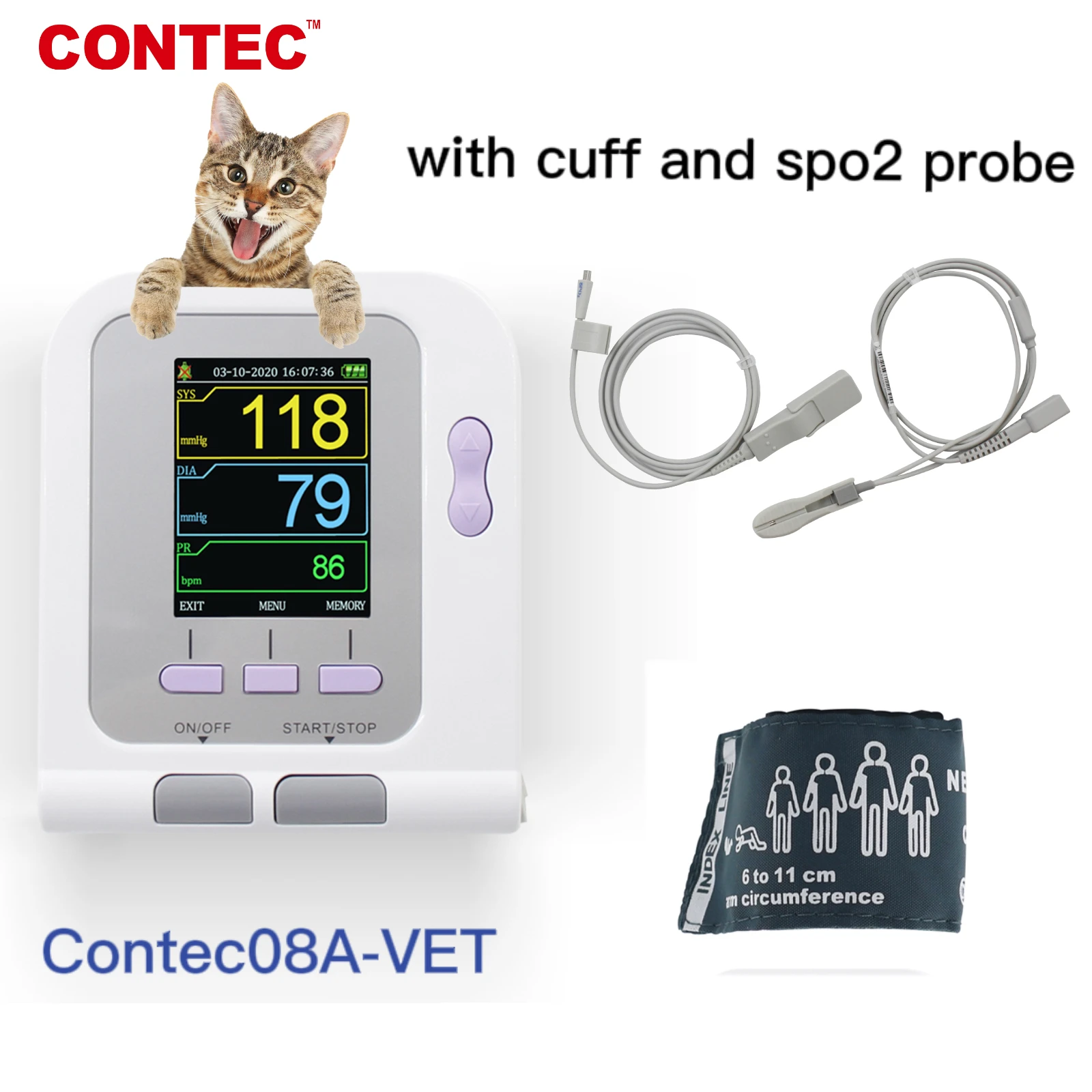 CONTEC CHN&RU&USA Vet Veterinary OLED Digital Blood Pressure & Heart Beat Monitor NIBP CONTEC08A-VET