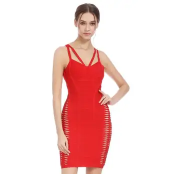 

Celebrity strap mini red hollow out sleeveless sexy party pub bodycon evening bandage dress wholesale women