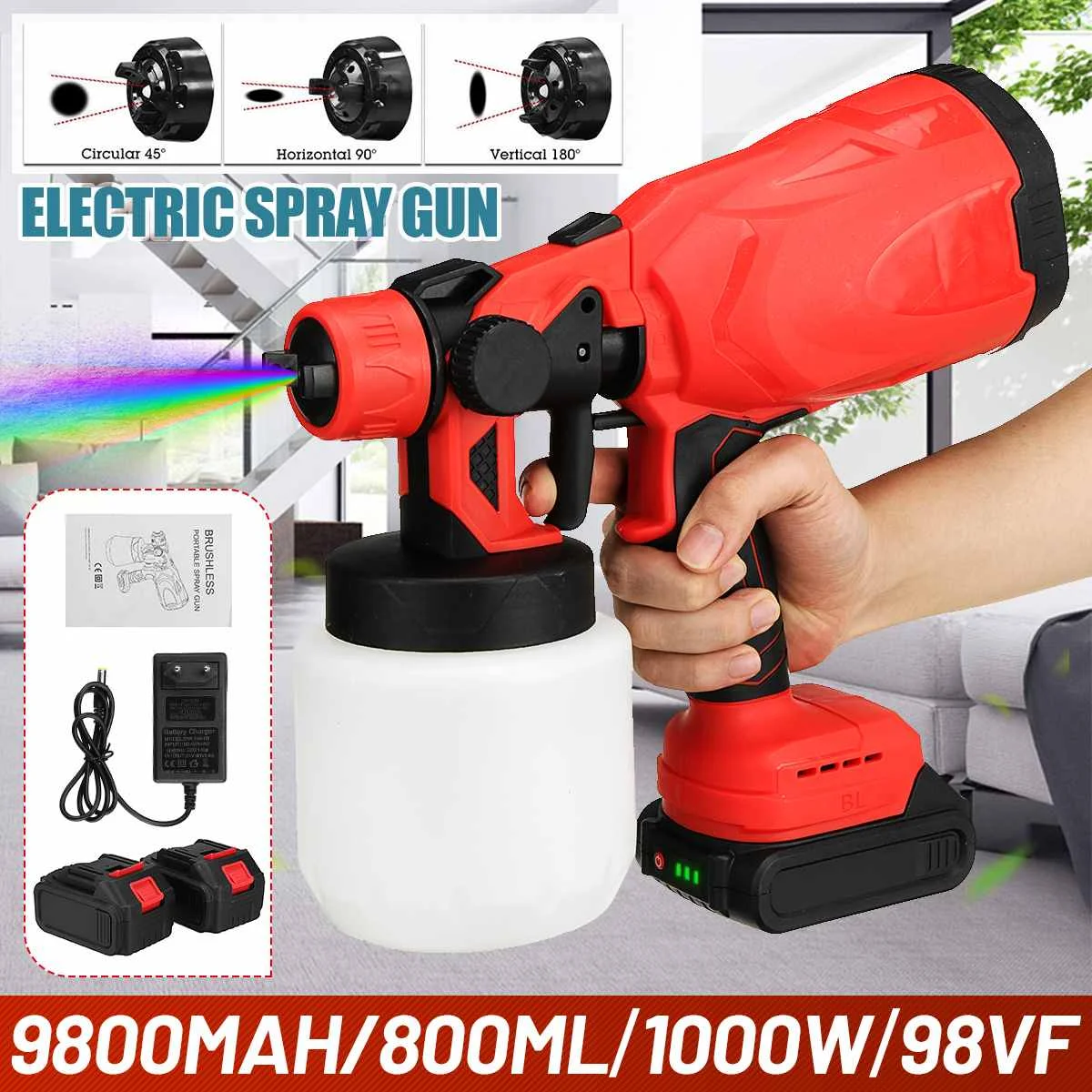 98vf 800ml Cordless Electric Spray Gun With 2pcs Led Battery Airbrush