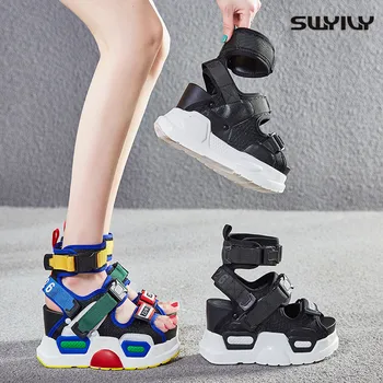 

SWYIVY Chunky Sandals Women Fashion Summer Shoes Bucket Sandals Platform 2019 New Female High Heels Colorful Beach Sandals Shoes