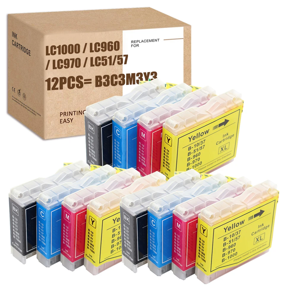 Cartuchos Tinta Brother UPRINT Lc970 Lc1000 Pacote De 4 Cartuchos Compatível Com Brother Dcp-130C Dcp-135C Dcp-150C Dcp-330C Dcp-350C Dcp-357C Mfc-235C Fácil Instalación Chip Nuevo