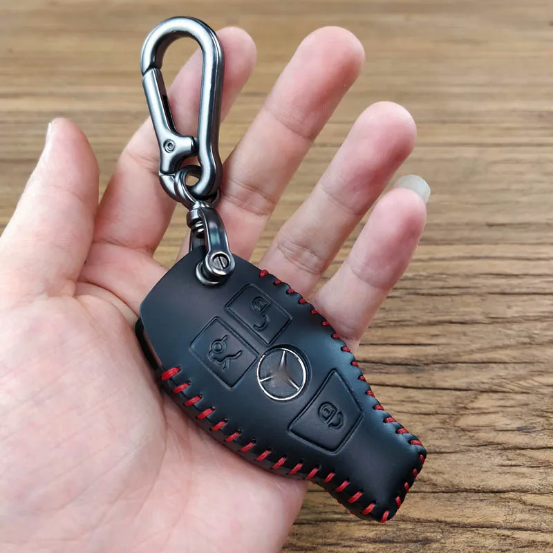 Чехол из натуральной кожи для автомобильных ключей, чехол для Mercedes Benz C Class W205 GLC GLA, автомобильные аксессуары, Защитная сумка для ключей