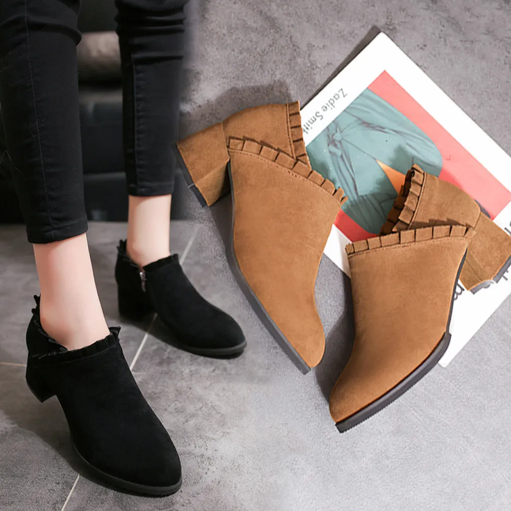 Vintage Women's Boots Suede Ladies Ankle Round Toe Short Booties Solid Black Brown Woman Shoes Winter For | Обувь