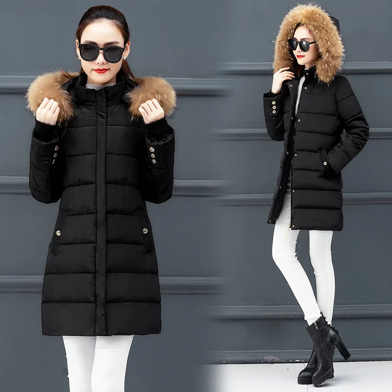 

Most New Style over-the-Knee down Jacket Cotton-padded Clothes Thick Cotton-padded Clothes WOMEN'S Coat Hooded Large Size Fur Co