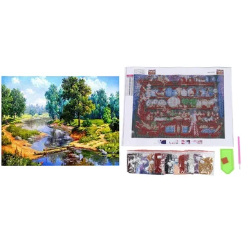 

2 Set Diy Diamond Painting Full Square Diamond Embroidery Cross Stitch - Forest River Pattern & Kitchen Cabinets Pattern