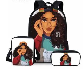 

Children School Bags Black Art African Girl Printing 3pcs/set School Bag for Kids School Bagpack Teenagers Book Bags