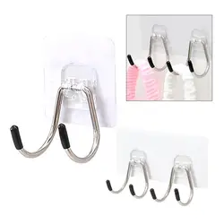 Hook Strong Adhesive Stickers Wall Door Sticky Hanger Stainless Steel Double Hook Kitchen Bathroom Hooks Home Products