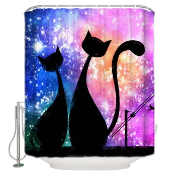 

Two Cats Watching Fireworks On The Roof Shower Curtain Waterproof Curtains Polyester Bath Curtain