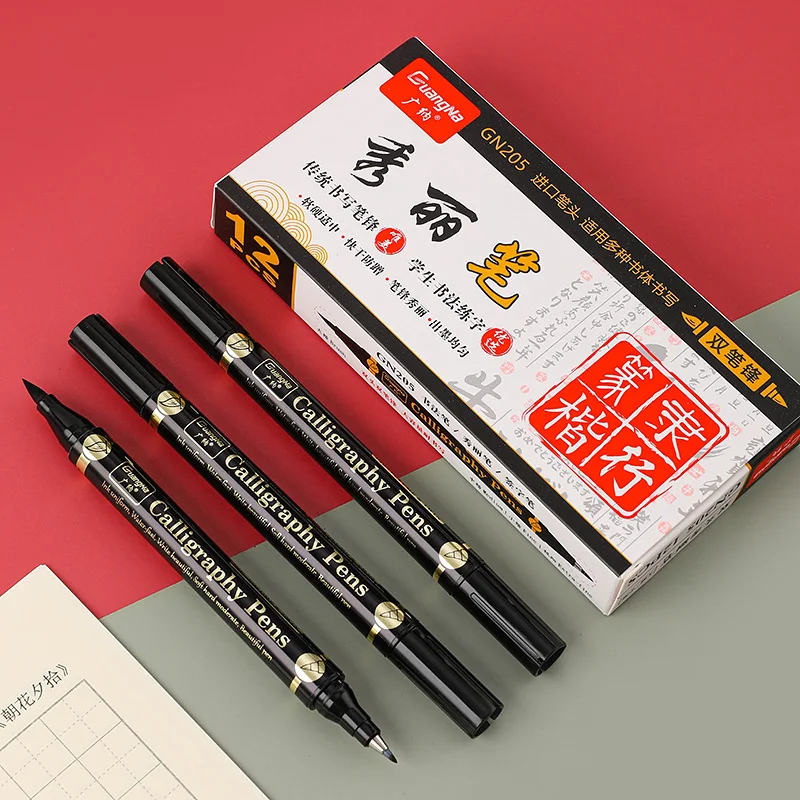 3 개/몫 더블 헤드 핸드 레터링 펜 중국 서예 브러쉬 펜 세트 아트 마커 검정 잉크 초보자를위한 4 크기 쓰기