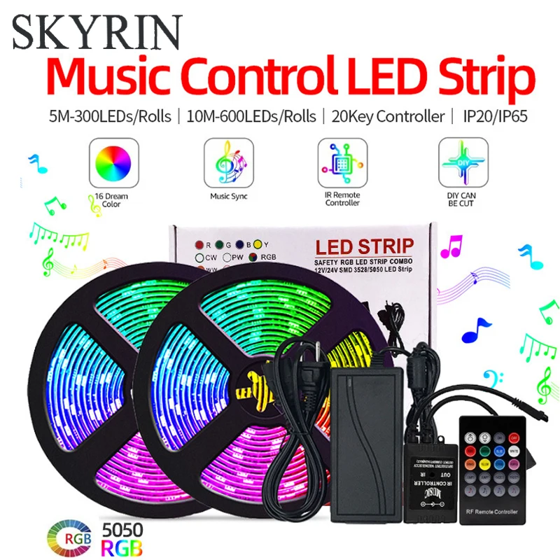 SKYRIN музыка Управление светодиодный полосы светильник RGB 2835 SMD 5050 DC 12V