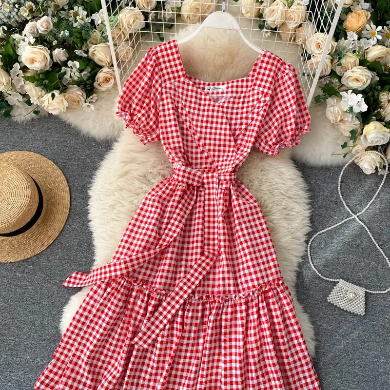 MISHOW Spring Dresses For Women Casual Puff Sleeve Plaid Mini Dress Sweet  Clothing A-Line High Waist Female Vestidos MX21A1682